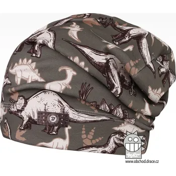Čepice Bavlněná celopotištěná spadlá čepice - vzor 16 - khaki zelená, dinosauři 50 - 52
