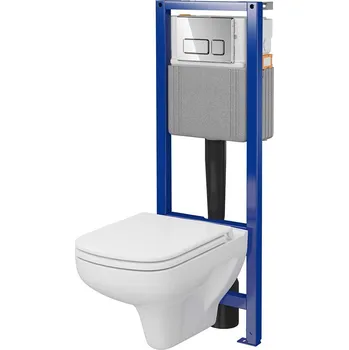 WC sada CERSANIT SYSTEM 40 mech podomítková sada, mísa COLOR s deskou, chromované tlačítko S701-768