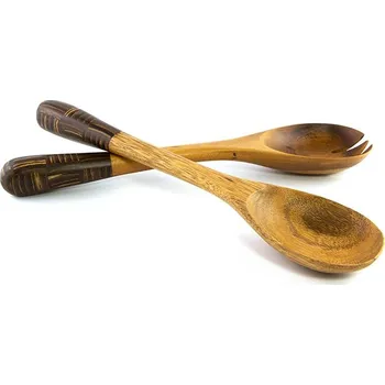 Mitra Bali Dřevěný příbor na salát z Bali, tmavá kokosová intarzie, 30 cm