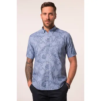 Pánská košile JP1880, Plus size Košile JP1880, lněná směs, krátké rukávy, plošný potisk, límeček s knoflíky, Modern střih, do 8XL pro plnoštíhlé nadměrná velikost, 837780902-1452, modrý, 3XL, Plus size oblečení, Oblečení pro vysoké muže, Nadměrné velikosti, Oblečení pr