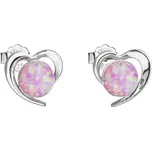 Stříbrné náušnice srdce s růžovým syntetickým opálem 31259.3 lt.rose