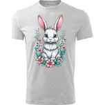 Dětské bavlněné tričko s potiskem - vzor 0032 - světle šedá / králík s květinami 158