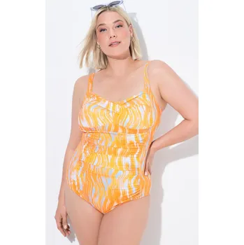 Dámské plavky Ulla Popken, Plus size Plavky, řasení, měkké košíčky, nastavitelná ramínka, recyklovaný materiál pro plnoštíhlé nadměrná velikost, 836722661-1012, oranžový, 52, Nadměrné velikosti, Plus size oblečení, Oblečení pro boubelky, Oblečení pro baculky, Oblečení 