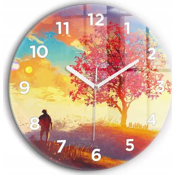 Hodiny Moderní skleněné nástěnné hodiny Podzimní krajina bílé ručičky průměr 60 cm