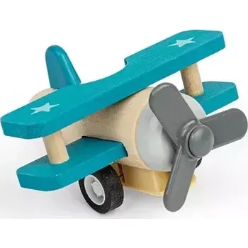 Dřevěná hračka Bigjigs Toys Dřevěné natahovací letadlo Dvouplošník modrý