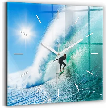 Hodiny Skleněné nástěnné hodiny s tichým chodem - Surfing na Havaji