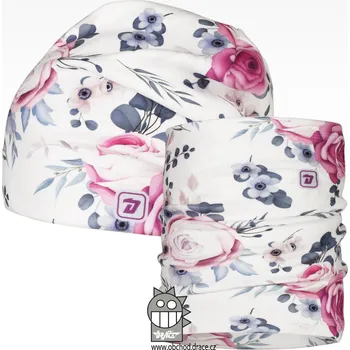 Čepice Set fleecové čepice a nákrčníku Yetti - vzor 19 - bílá, kytičky 48 - 50