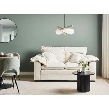 Pohovka 2místná pohovka bílá manšestrové čalounění s polštáři obývací pokoj v retro stylu Beliani