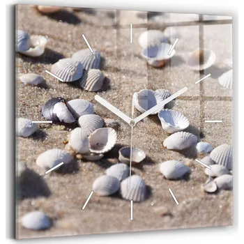 Hodiny Skleněné hodiny s motivem Moderní nástěnné hodiny Mušle na pláži 30x30