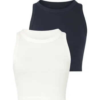 esmara® Dámský žebrovaný crop top, 2 kusy (bílá / navy modrá, S (36/38))