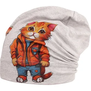 Čepice Bavlněná čepice Polo - vzor 79 - šedá - kočky 54 - 56