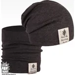 Bavlněná čepice s nákrčníkem Pastels DOUBLE set - vzor 40 - černá / melír 44 - 46