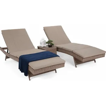 Zahradní lehátko Zahradní lehátko 2 ks se stolkem a poduškami