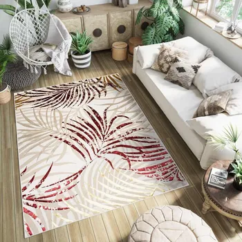 Koberec Moderní koberec Golden - listy 1 - krémový/červený/zlatý Rozměr koberce: 80x150 cm