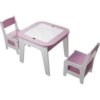 Dětský zahradní nábytek FurniGO Dětský dřevěný set Milou - růžový