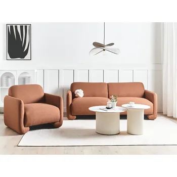 Pohovka 3místná pohovka zlatohnědá látka čalounění polyester široká záda područky retro styl obývací pokoj Beliani