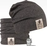 Bavlněná čepice s nákrčníkem Pastels DOUBLE set - vzor 31 - pepř a sůl 46 - 48