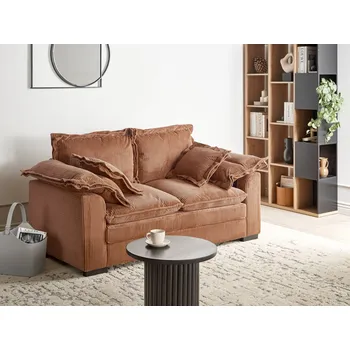 Pohovka 2místná pohovka hnědé manšestrové čalounění s polštáři obývací pokoj v retro stylu Beliani