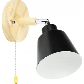 Nástěnné svítidlo NÁSTĚNNÁ LAMPA KINKIET BODOVKA REFLEKTOR S POHYBLIVÝM RAMENEM E27 DŘEVO S VYPÍNAČEM