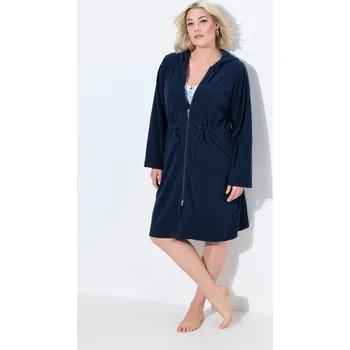 Dámský župan Ulla Popken, Plus size Župan, kapuce, stahování, dvoucestný zip, dlouhé rukávy pro plnoštíhlé nadměrná velikost, 839727139-1129, modrý, 46/48, Nadměrné velikosti, Plus size oblečení, Oblečení pro boubelky, Oblečení pro baculky, Oblečení pro plnoštíhlé, Ob
