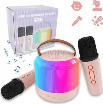 BLUETOOTH PŘENOSNÝ REPRODUKTOR KARAOKE SADA DVA MIKROFONY USB SD MINI JACK