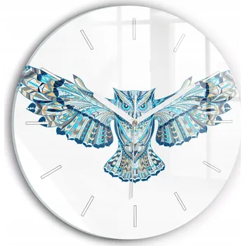 Hodiny Skleněné nástěnné hodiny do obýváku se stylovým potiskem Sova v letu fi30 cm