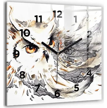 Hodiny Skleněné Hodiny s potiskem Tichý Mechanismus Loft Nástěnné Sova symbol moudrosti