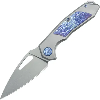 Kuchyňský nůž KUBEY Coeus Beadblasted S35VN Čepel Šedý Titan/ Timascus Inlay Framelock KB286A