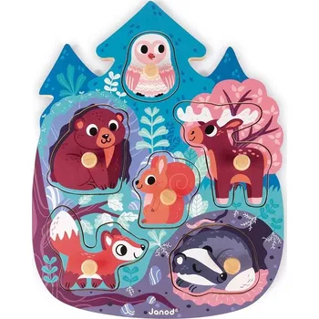 Puzzle janod dřevěná vkládačka lesní zvířátka