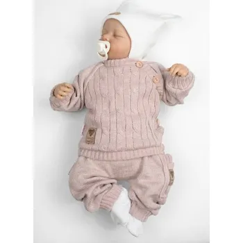 Kojenecká souprava Rostoucí pletený svetřík a kalhoty s kapsou Hand Made 2D, Nature, pudrově růžová, Velikost koj. oblečení 56/62 (0-3m)