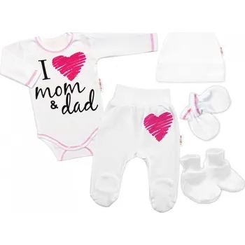 Kojenecká souprava 5-ti dílná soupravička do porodnice I love mom & dad, holka, Velikost koj. oblečení 62 (2-3m)