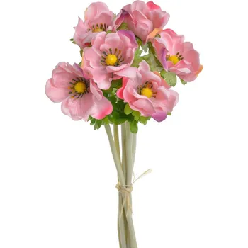 umělá květina Kytice sasanek anemon růžová s fialovou 6 kusů