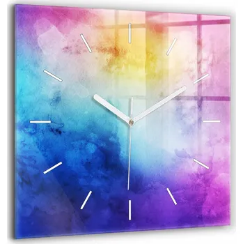 Hodiny Foto Hodiny Skleněné Nástěnné Do Moderních Interiérů Barevné Skvrny 60x60 cm