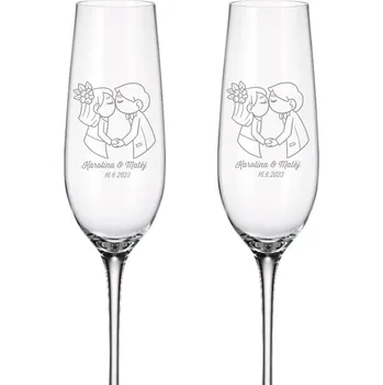 Sklenice Dekorant Svatební sklenice na šampaňské ZAMILOVANÍ NOVOMANŽELÉ 270 ml 2KS
