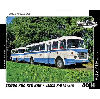 Puzzle Retro-auta Škoda 706 RTO KAR s vlečným vozem Jelcz P-01E 1968 1000 dílků