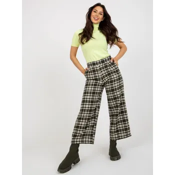 Dámské kalhoty Khaki široké kalhoty cullotes z vlny LK-