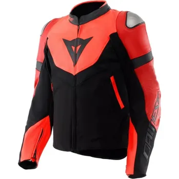 Moto bunda Dainese Dainese IPERATTIVA sportovně-cestovní kožená bunda fluo-červená/černá vel.54 54