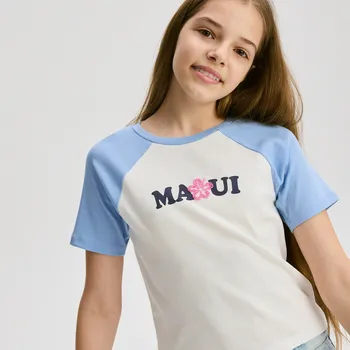 Dívčí tričko Reserved - Bavlněné tričko s aplikací - bleděmodrá - 845GB-05X - 845GB-05X-158