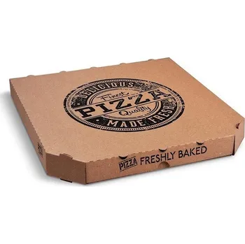 Jednorázové nádobí Krabice na pizzu kraft s potiskem 33 x 33 x 3 cm - mikrovlnitá lepenka / 72063