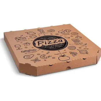 Jednorázové nádobí Krabice na pizzu kraft s potiskem 32 x 32 x 3 cm - mikrovlnitá lepenka / 72062