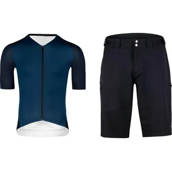 cyklistický dres Force SCRIPT tm.modrý cyklodres + Force REBEL MTB černé cyklokraťasy bez vložky M + DÁREK