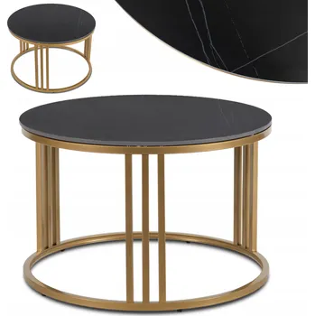 Konferenční stolek Konferenční stolek Kulatý Malý Zlatý Glamour Mramor Černý KORIN