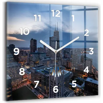 Hodiny Čtvercové Skleněné Hodiny Minimalistické Nástěnné Foto Chicago 30x30 cm