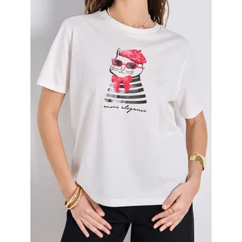 Dámské tričko Sinsay - Bavlněné oversize tričko s potiskem - krémová - 8826J-01X - 8826J-01X-XS