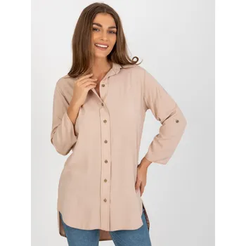 Dámská tunika Béžová asymetrická klasická košile z viskózy LK-