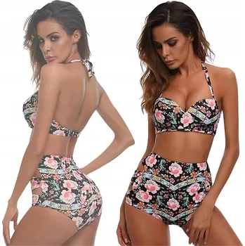 Podprsenka BAREVNÉ DVOUDÍLNÉ PLAVKY BIKINI S VYSOKÝM PASEM PUSH UP XL