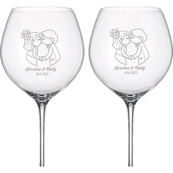 Sklenice Dekorant Svatební sklenice na červené víno ZAMILOVANÍ NOVOMANŽELÉ 750 ml 2KS