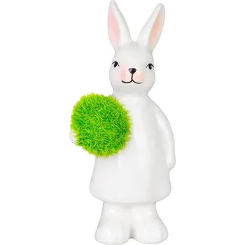 Vánoční dekorace Dekorácia MagicHome, Zajačica so zeleným vajíčkom, veľkonočná, 4,7x6x12,7 cm