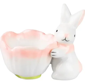 Velikonoční dekorace Dekorácia MagicHome, Zajačik s miskou na vajíčka, ružový, veľkonočný, 7x9x8 cm