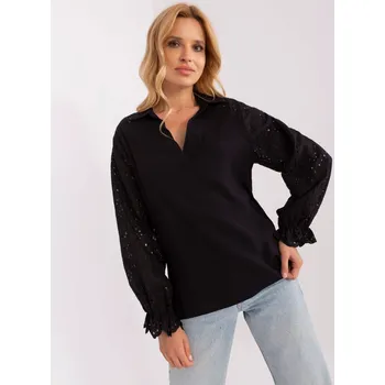 Dámská tunika Černá halenka s ažurovými rukávy LK-